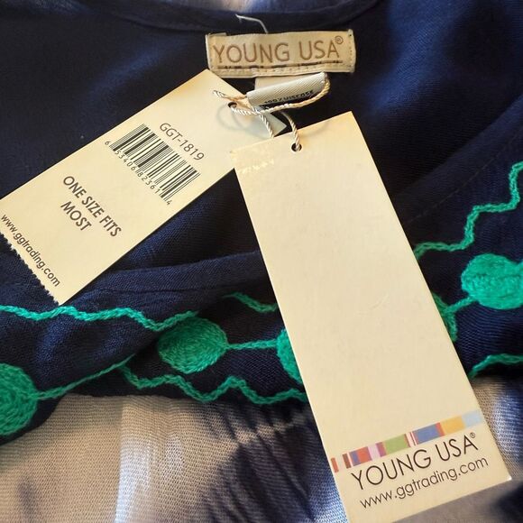 NEW Young USA Blue & Green Tie Dye Swim Cover/Dress Sz OS, Boho, Vacation - Picture 12 of 12